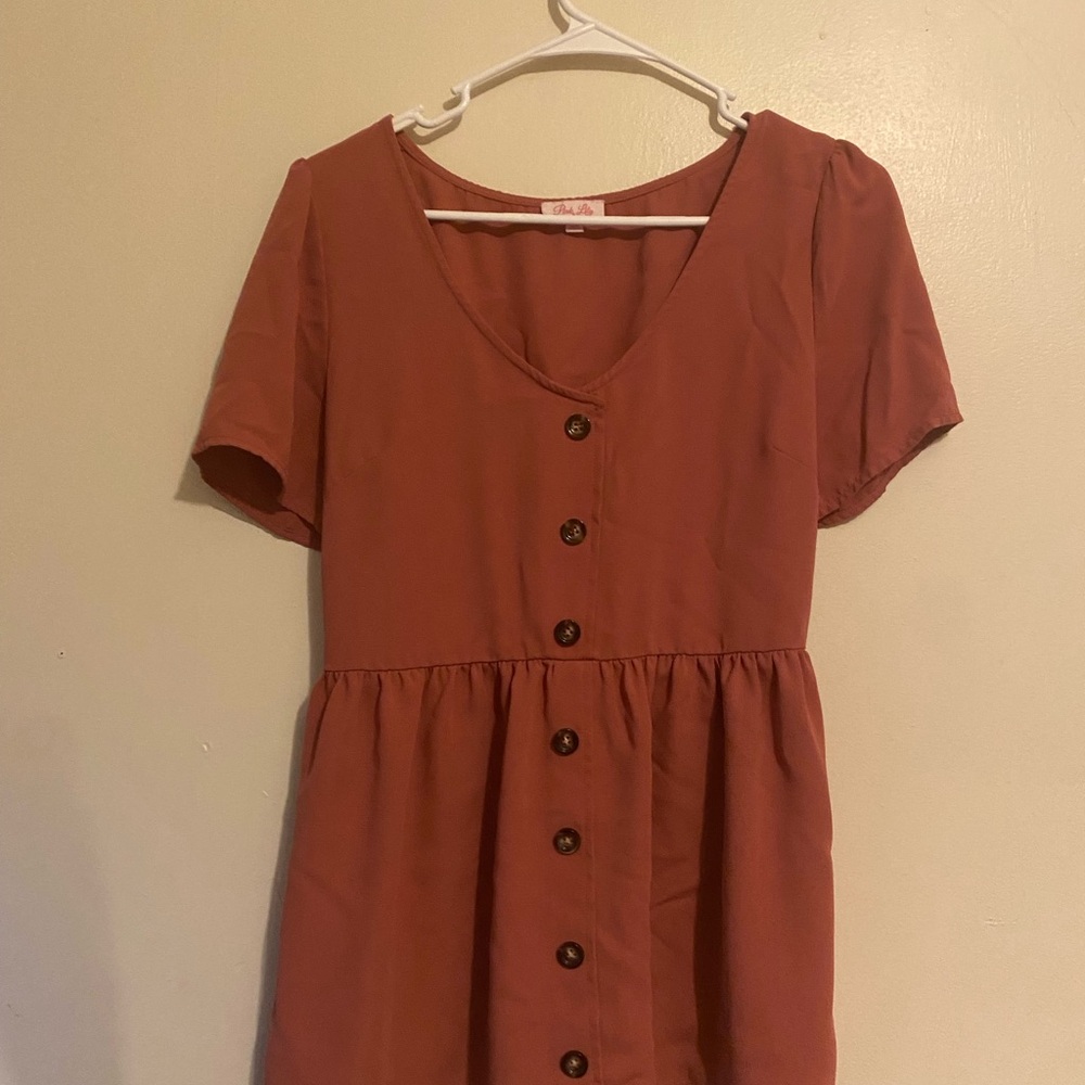 Pink Lily Terracotta Button-Down Blouse
